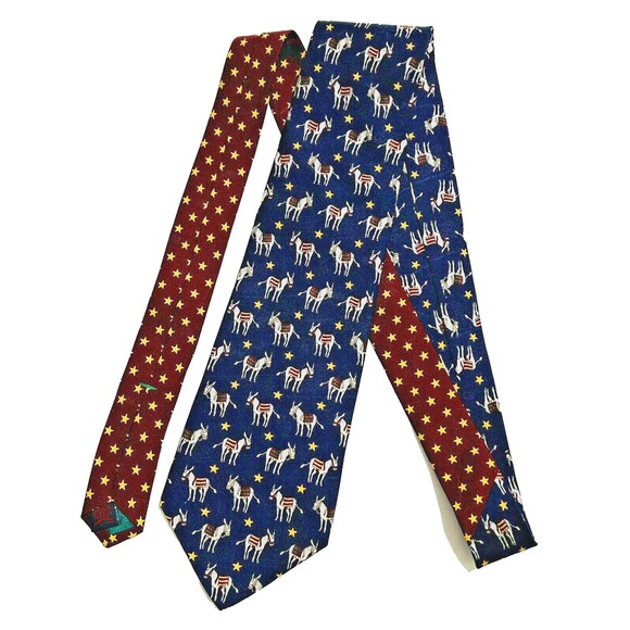 Tommy Hilfiger Democrat Donkey Necktie 100% Italian Silk Tie Election Stars Navy - Picture 5 of 8